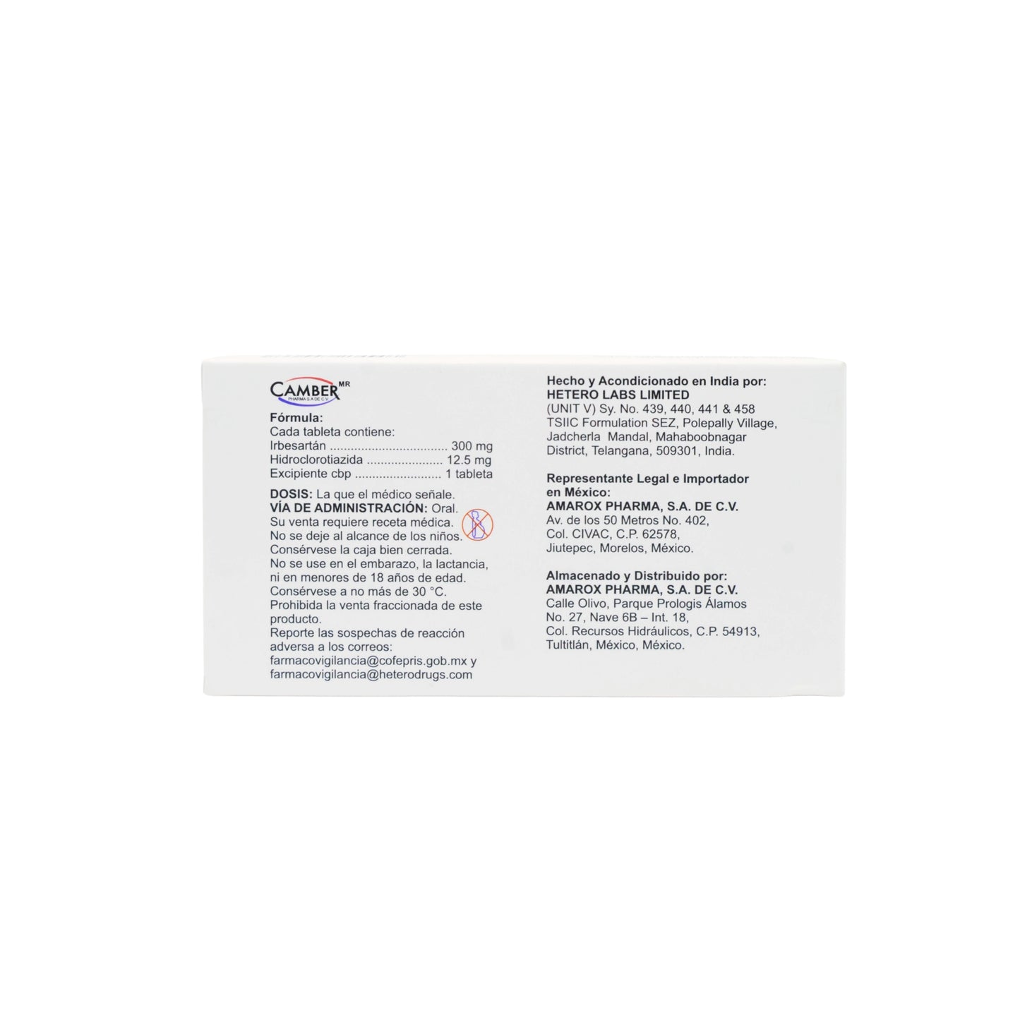 Ibersatán/Hidroclorotiazida de 300mg/12.5mg Caja con 28