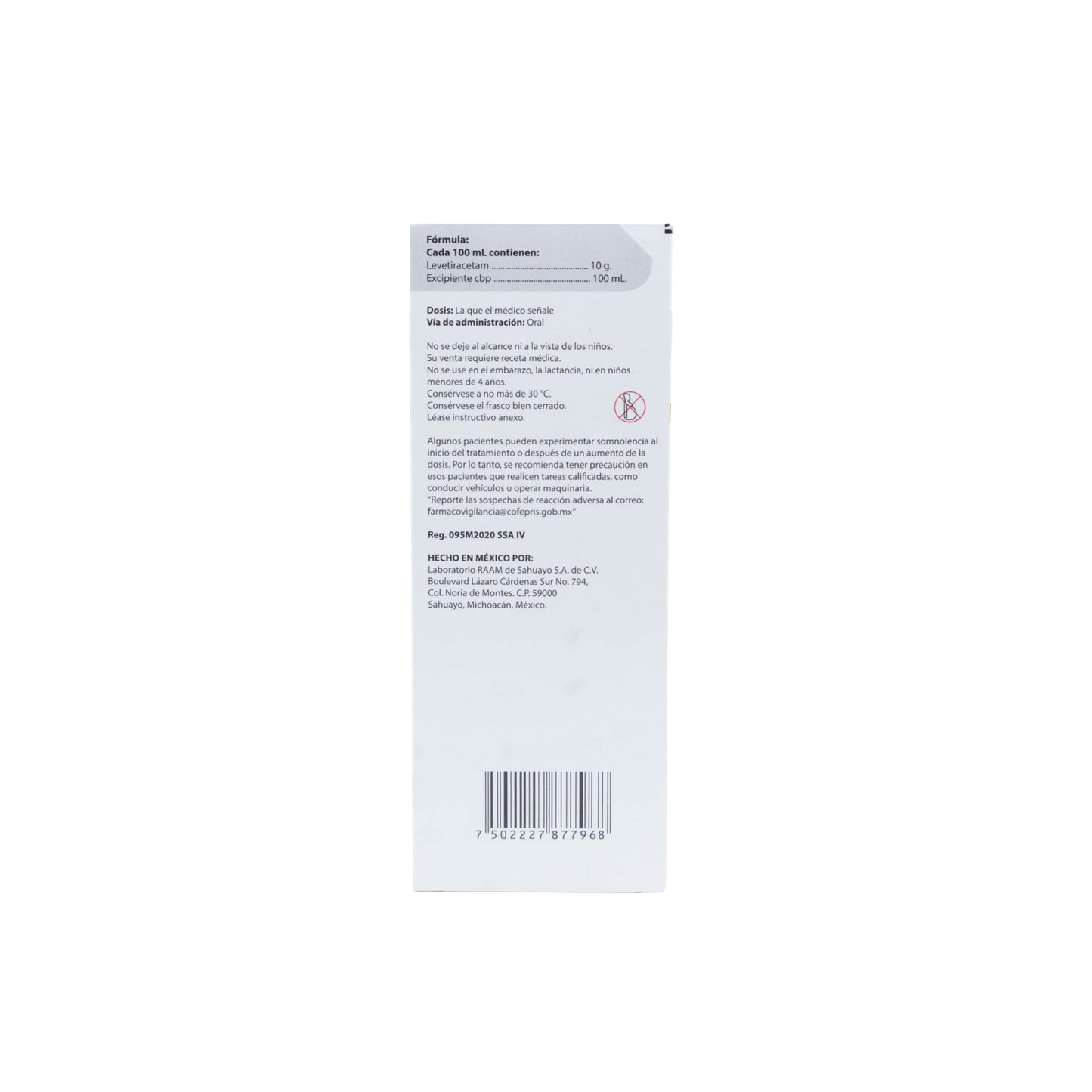 Loraxtan Levetiracetam Solución 100 mg/mL, Caja con frasco