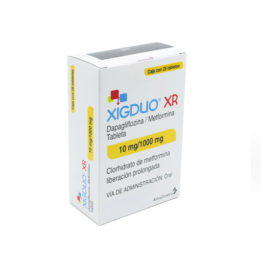 Xigduo XR 10 mg / 1000 mg Dapaglifozina / Metformina Caja con 28 Tabletas