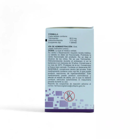 Telmisartán, Hidroclorotiazida de 80mg/12.5mg Caja C/14