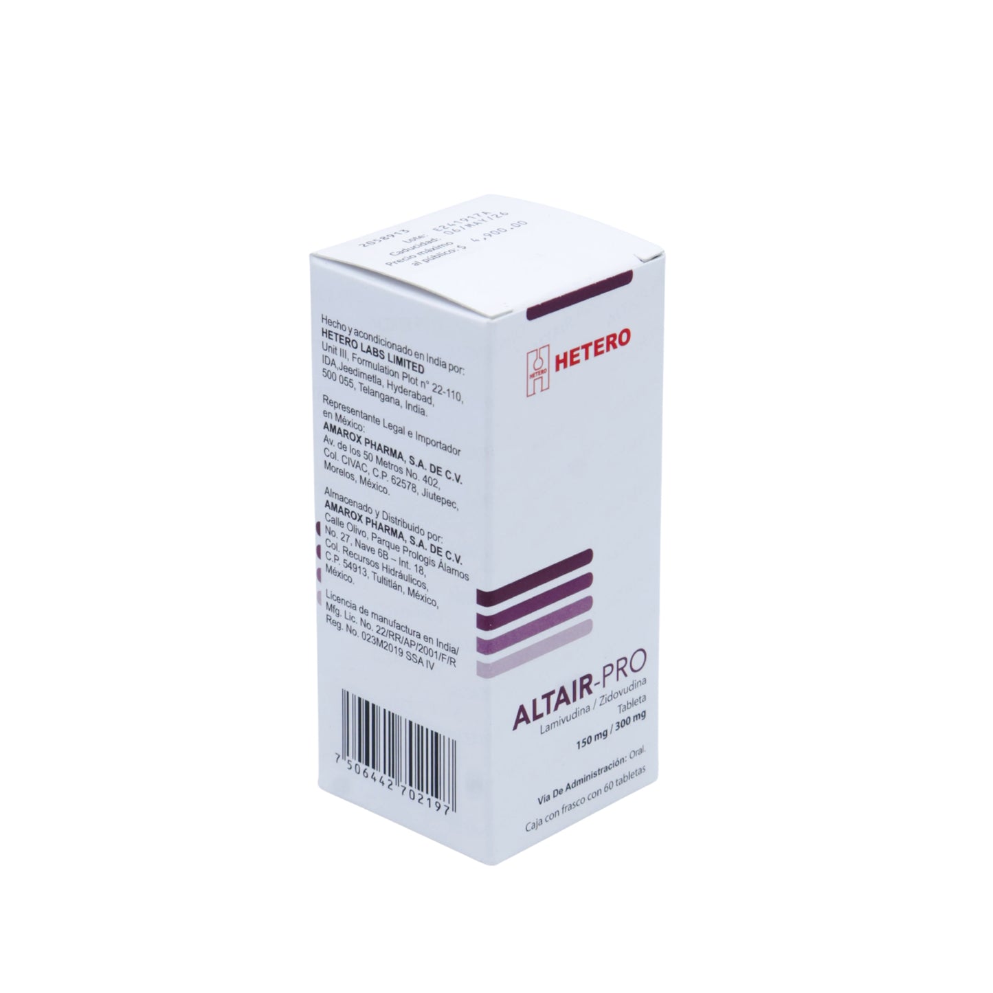ALTAIR-PRO Lamivudina/Zidovudina 150 mg / 300 mg, Caja con frasco con 60 tabletas