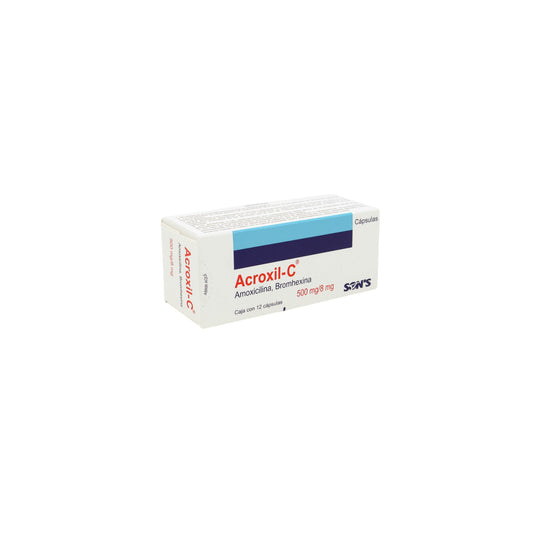 Acroxil-C Amoxicilina/Bromhexina 500 mg/8 mg, 12 cápsulas