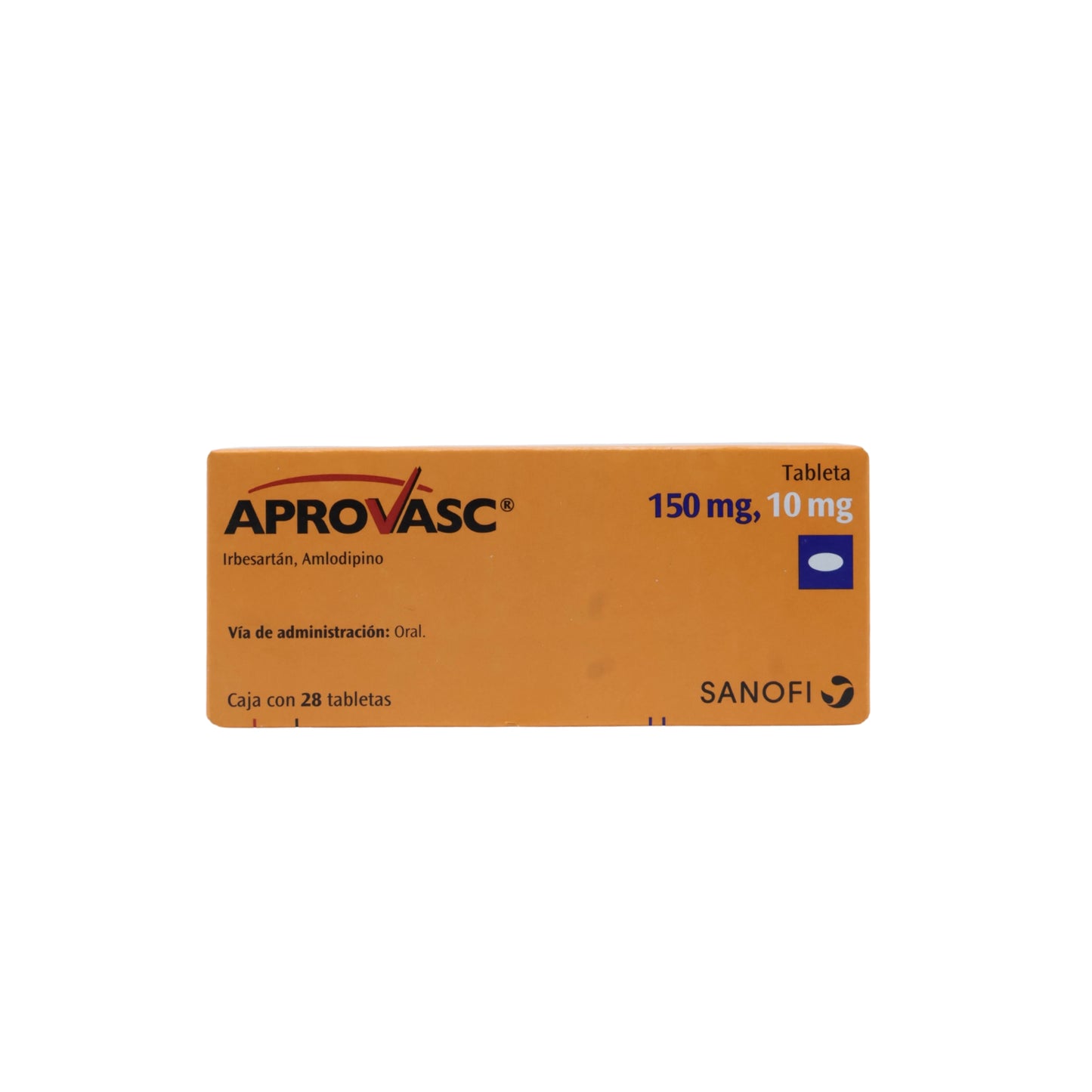 Aprovasc Irbesartán/Amlodipino 150 mg / 10 mg y 300 mg / 10 mg, Caja con 28 tabletas
