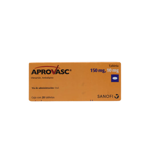 Aprovasc Irbesartán/Amlodipino 150 mg / 10 mg y 300 mg / 10 mg, Caja con 28 tabletas