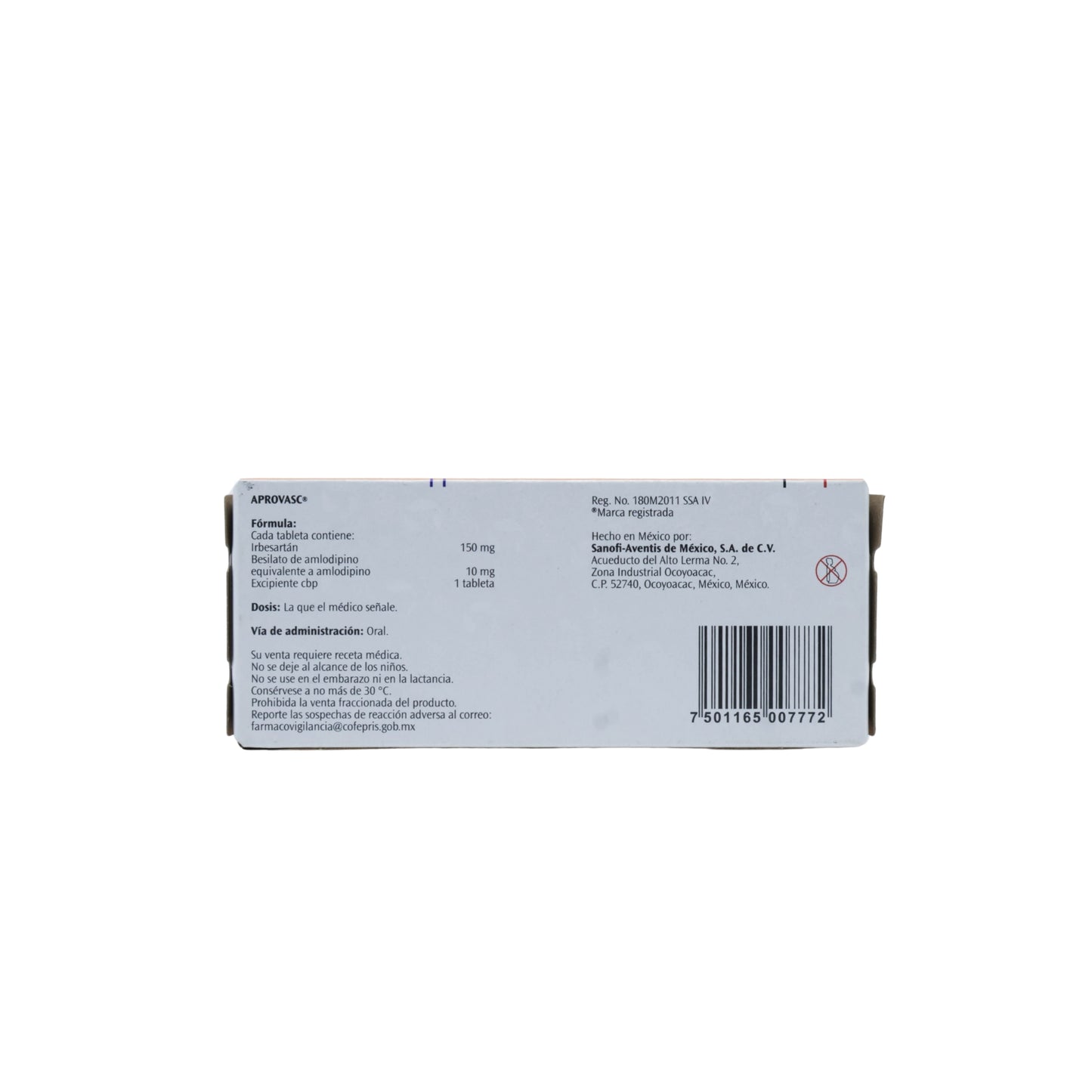 Aprovasc Irbesartán/Amlodipino 150 mg / 10 mg y 300 mg / 10 mg, Caja con 28 tabletas