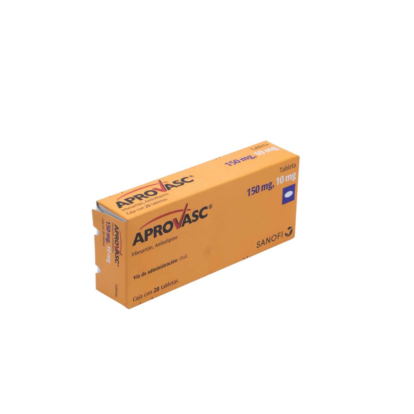 Aprovasc Irbesartán/Amlodipino 150 mg / 10 mg y 300 mg / 10 mg, Caja con 28 tabletas