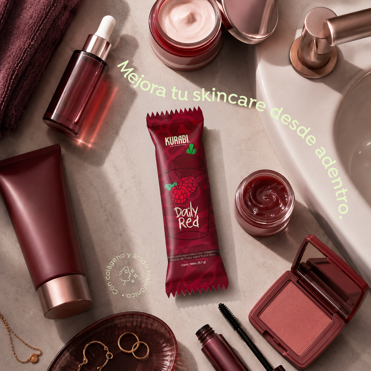 Kurabi Daily Red Colágeno Hidrolizado GelcoPEP 171g 3.7g/30 sticks