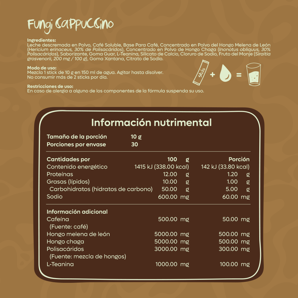 Kurabi Fungi Cappuccino con hongos adaptógenos 300 g 10g/30 sticks