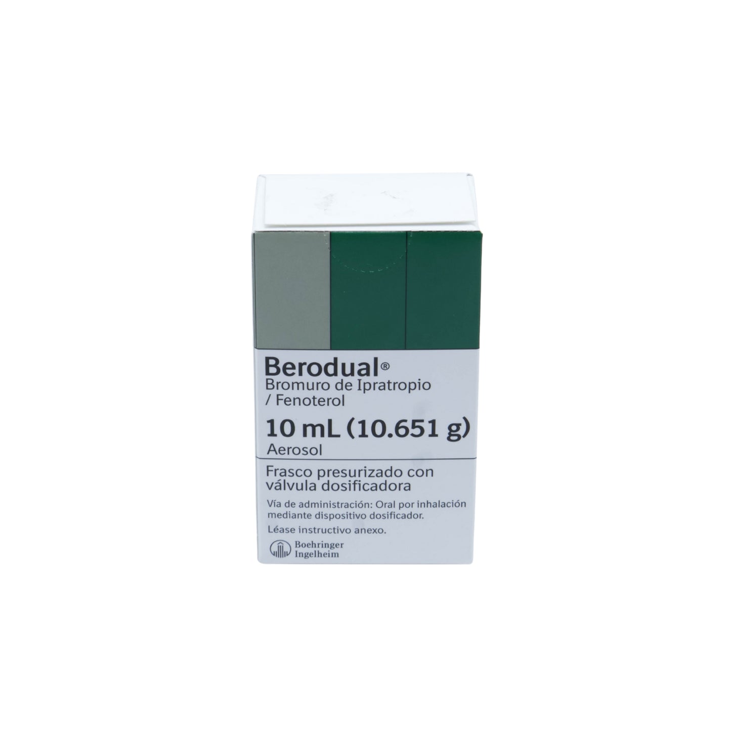 Berodual Bromuro de Ipratropio/Fenoterol 10 mL (10.651 g), Frasco presurizado con válvula dosificadora