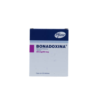 compare product Bonadoxina Meclozina/Piridoxina 25 mg / 50 mg, Caja con 25 tabletas