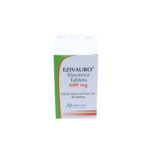 Ezivauro Efavirenz 600 mg, Caja de cartón con frasco con 30 tabletas
