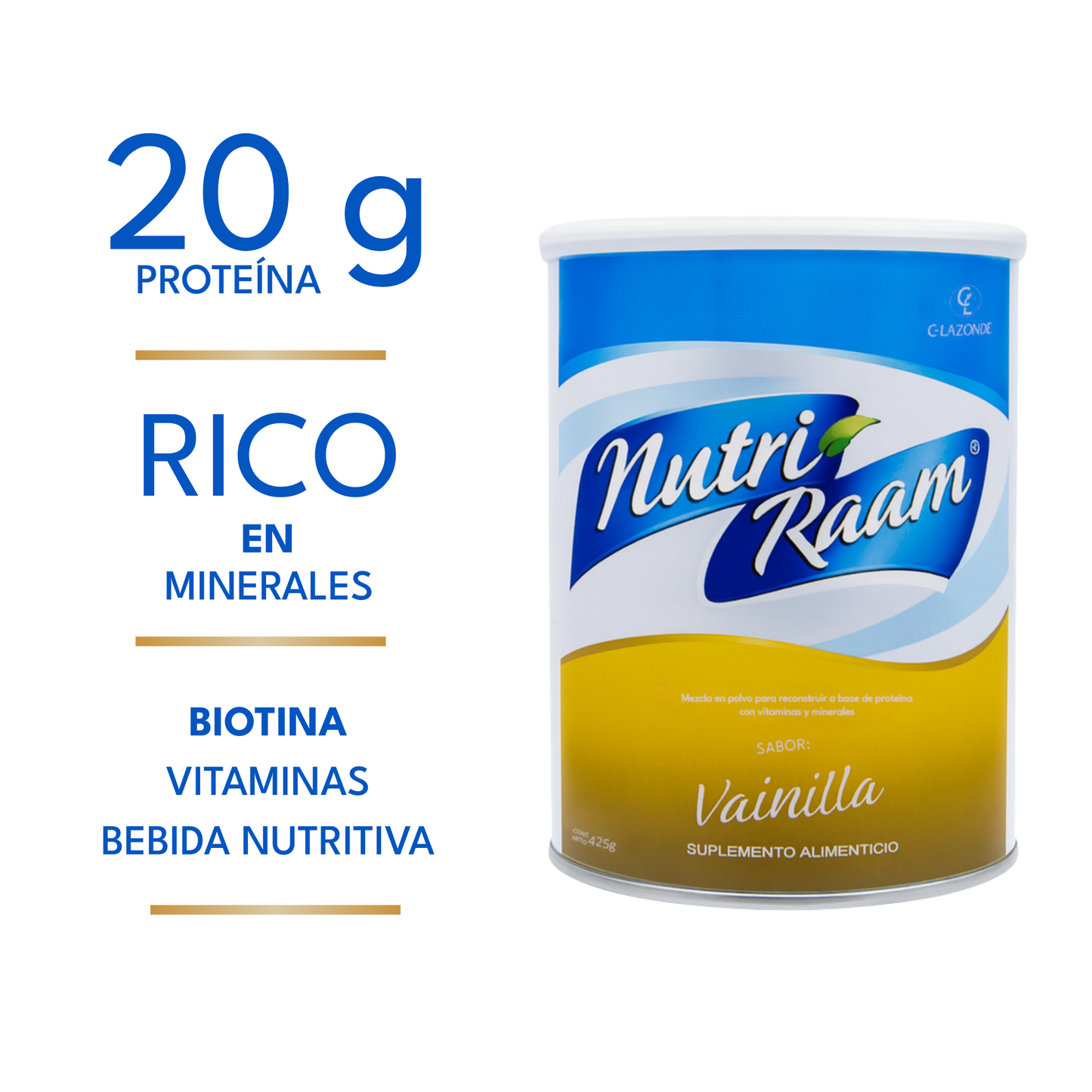 Proteína de Vainilla Nutri Raam – Suplemento Alimenticio con Vitaminas y Minerales | 425 g