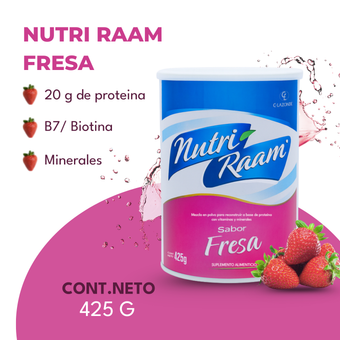 compare product Proteína de Fresa Nutri Raam – Suplemento Alimenticio con Vitaminas y Minerales | 425 g
