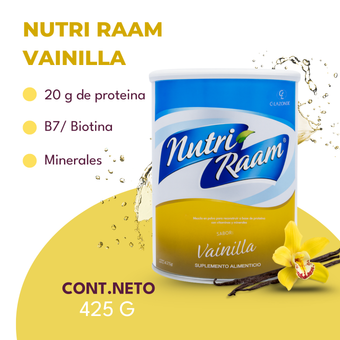 compare product Proteína de Vainilla Nutri Raam – Suplemento Alimenticio con Vitaminas y Minerales | 425 g