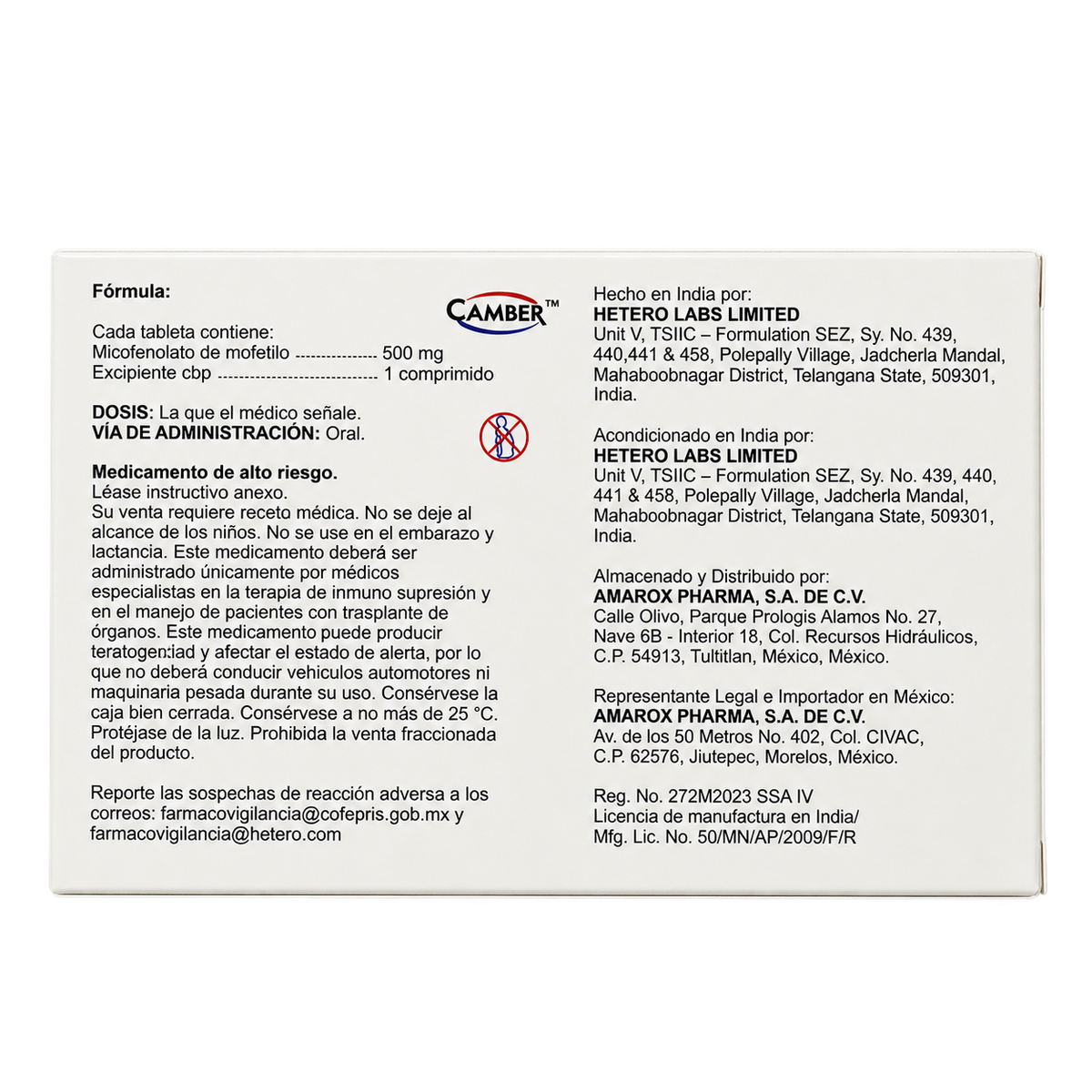 Micofenolato de Mofetilo 500mg con 50 comprimidos