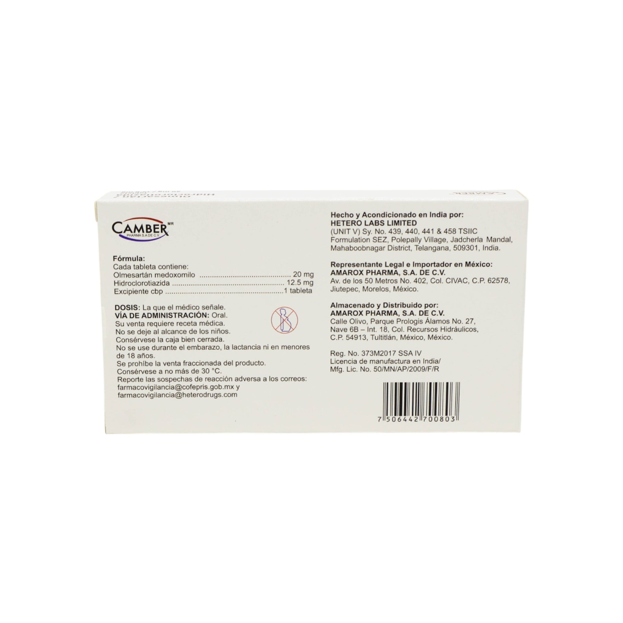 OlmesartanHidroclorotiazida_Camber_28Tabletas20mg2