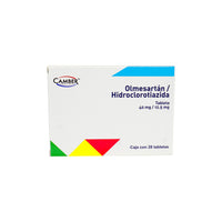 Olmesartán/Hidroclorotiazida 20 mg o 40 mg /12.5 mg, 28 tabletas