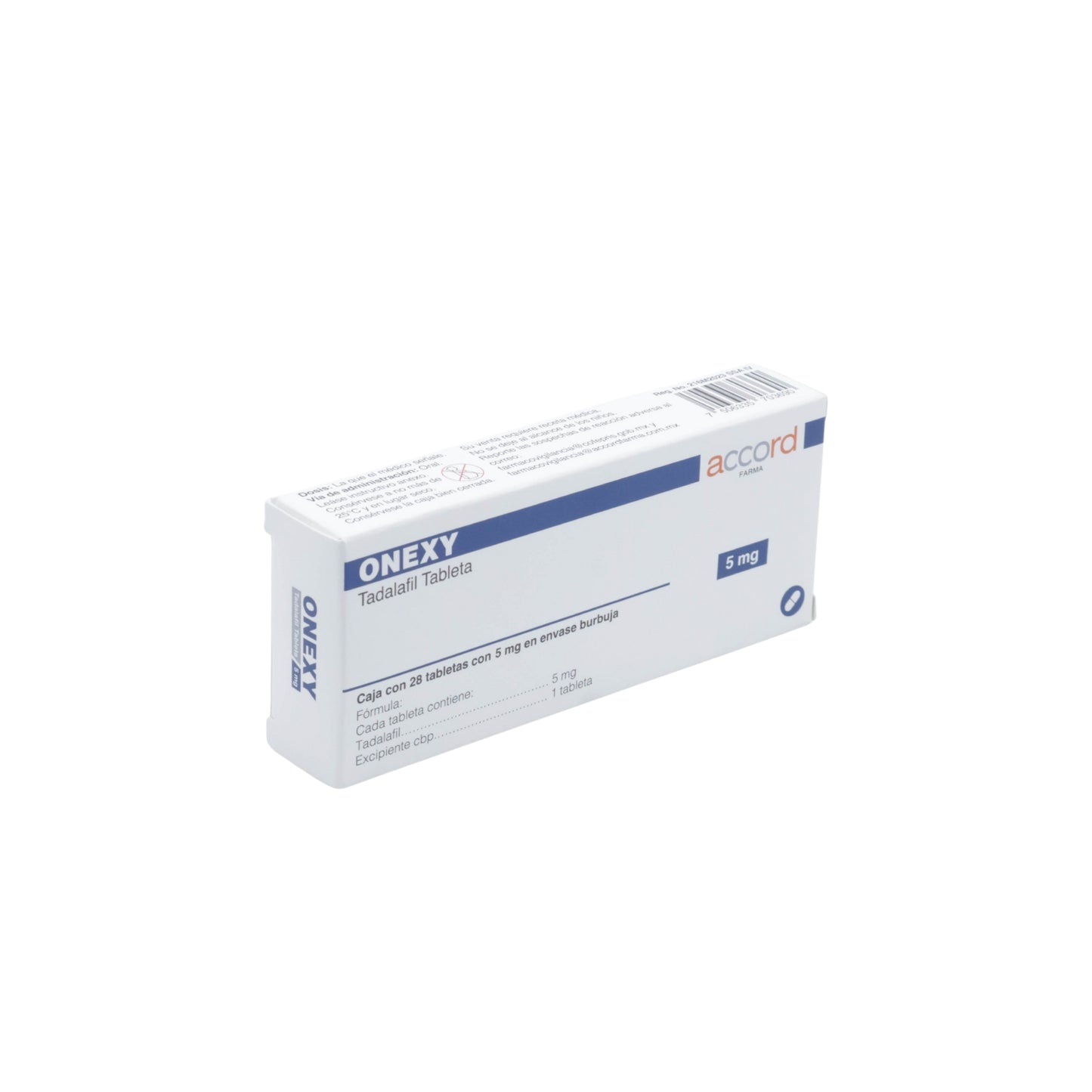 Onexy Tadalafil 5 mg, Caja con 28 tabletas en envase burbuja