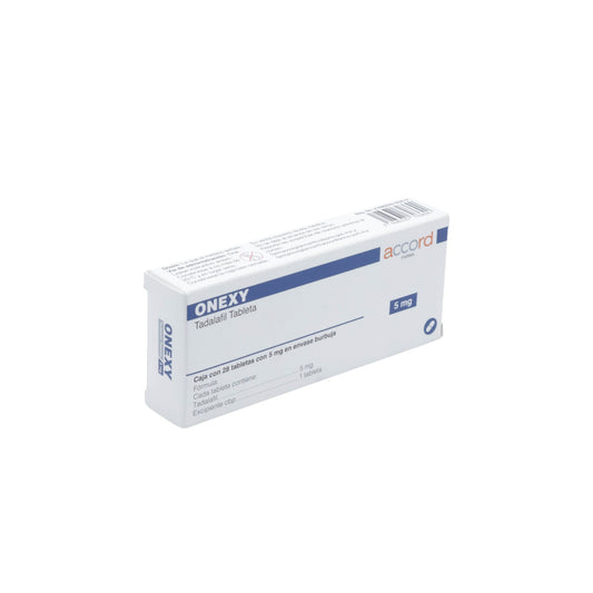 Onexy Tadalafil 5 mg, Caja con 28 tabletas en envase burbuja