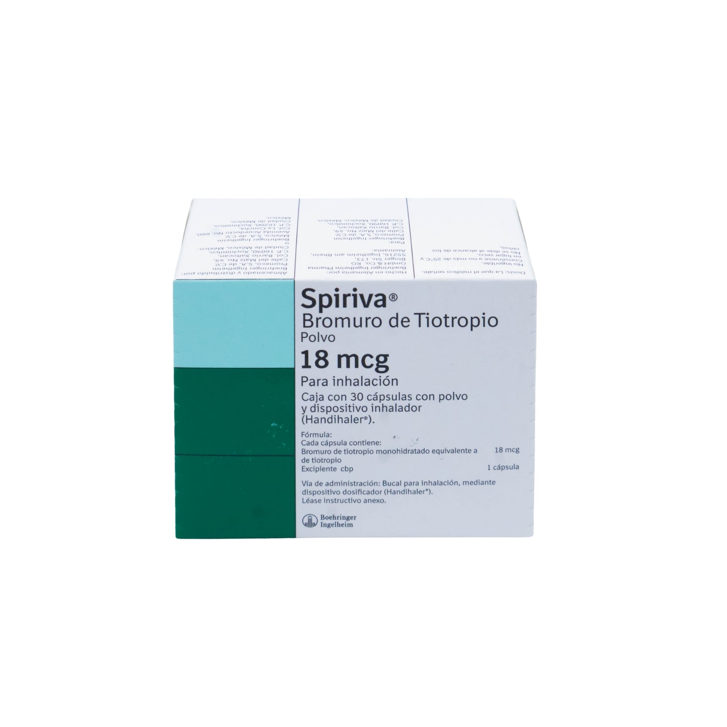 Spiriva Bromuro de Tiotropio 18 mcg, Caja con 30 cápsulas con polvo para inhalación y dispositivo inhalador
