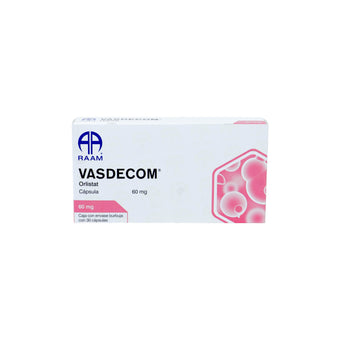 compare product Vasdecom Orlistat 60 mg, Caja con envase burbuja con 30 cápsulas