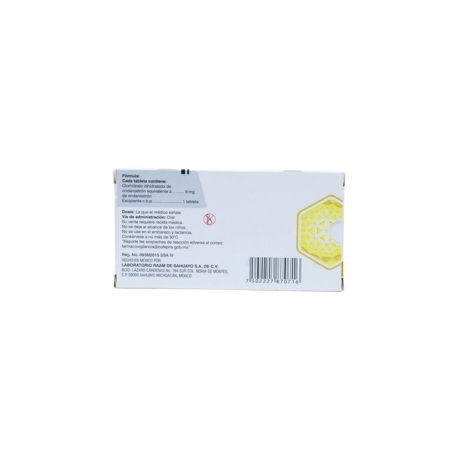 Vylkor Ondansetrón 8 mg, Caja con 10 tabletas