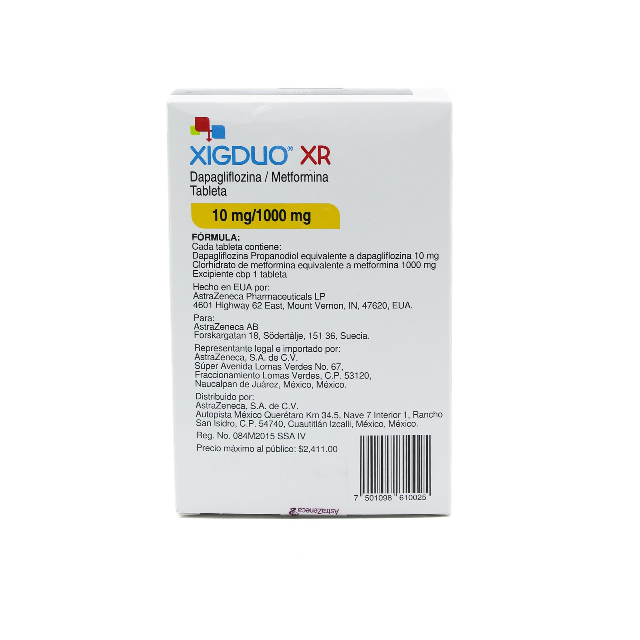 Xigduo XR 10 mg / 1000 mg Dapaglifozina / Metformina Caja con 28 Tabletas - Zuca MedLine