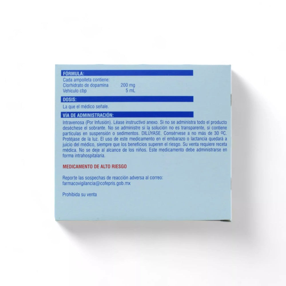 Dopamina de 200 mg / 5 mL Caja C/5