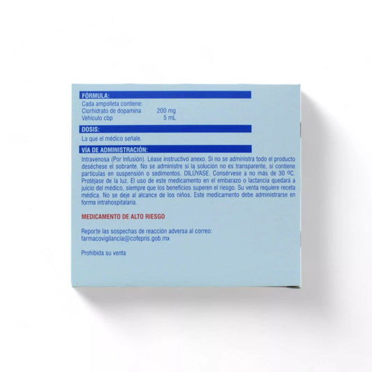 Dopamina de 200 mg / 5 mL Caja C/5